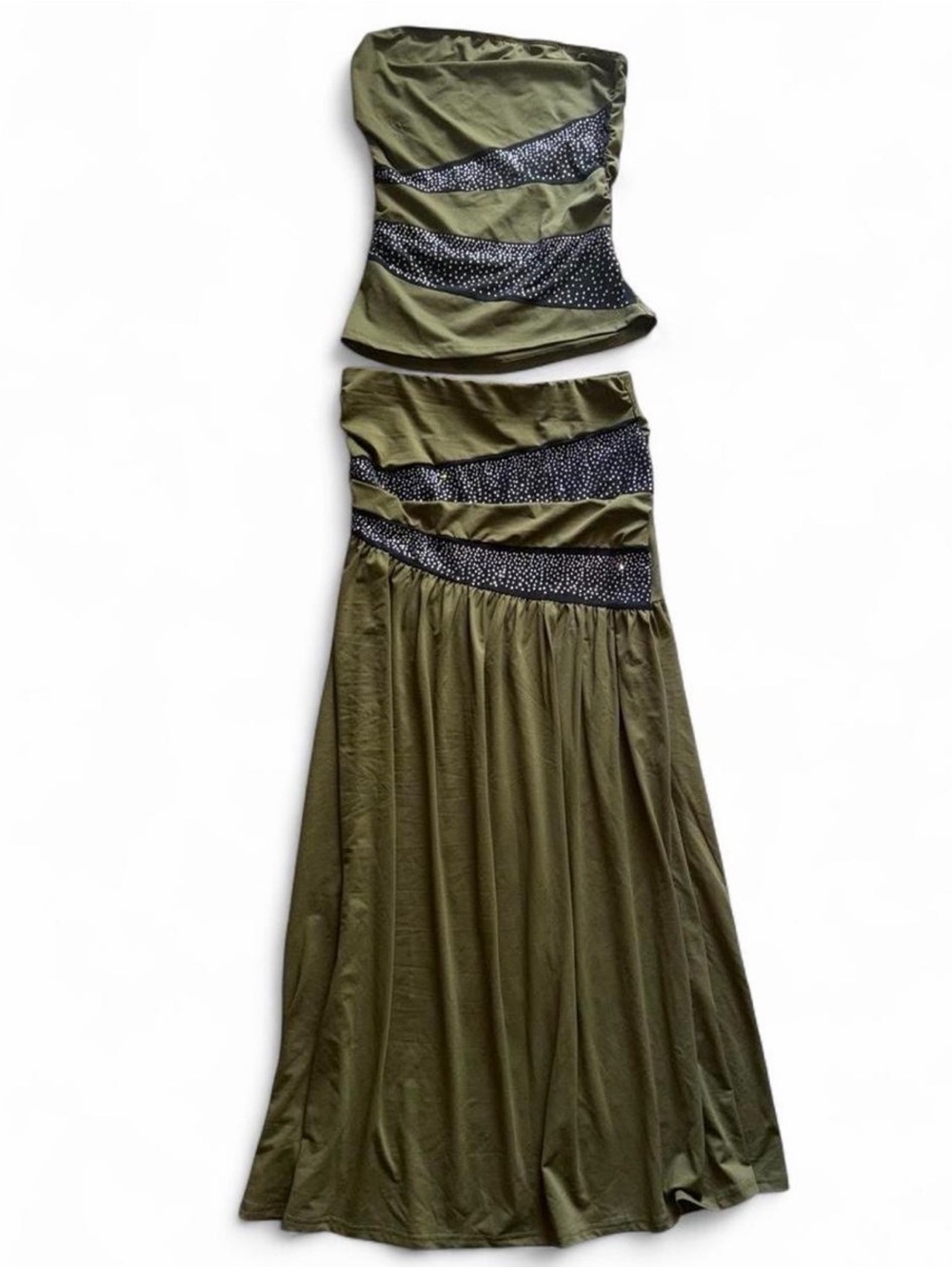 Gossip Girl X SHEIN Maija Women's Olive Green Top and Skirt Medium